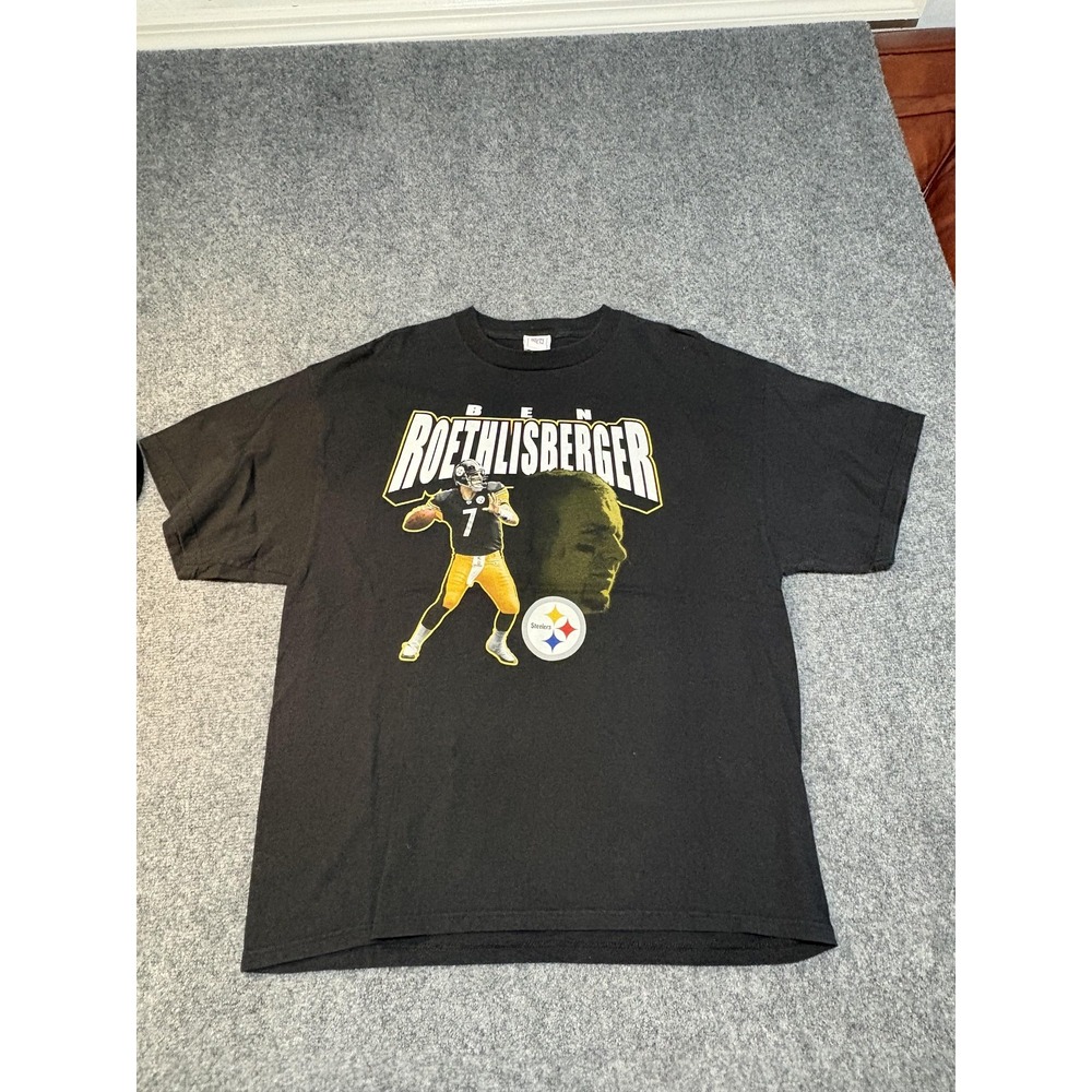 VTG Pittsburgh Steelers Shirt Mens XL Black NFL Football Ben Roethlisberger Tee